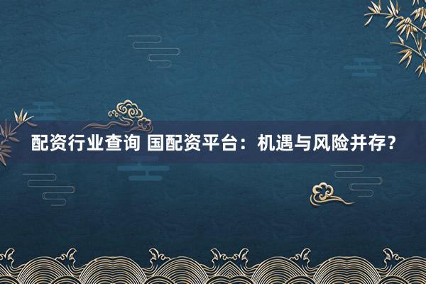 配资行业查询 国配资平台：机遇与风险并存？