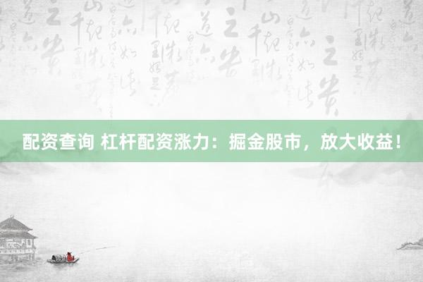 配资查询 杠杆配资涨力：掘金股市，放大收益！