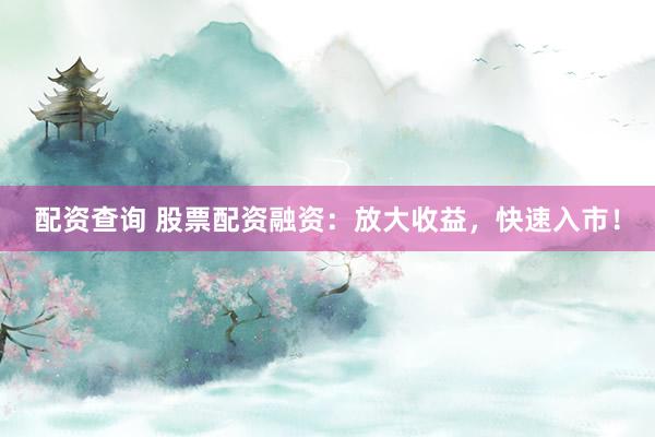 配资查询 股票配资融资：放大收益，快速入市！