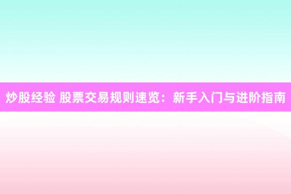 炒股经验 股票交易规则速览：新手入门与进阶指南