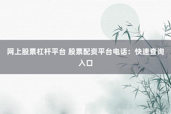 网上股票杠杆平台 股票配资平台电话：快速查询入口