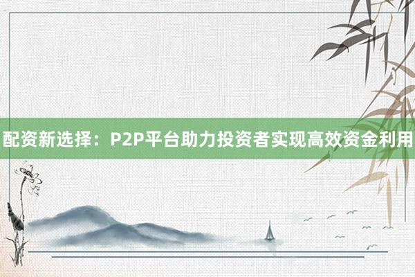 配资新选择：P2P平台助力投资者实现高效资金利用