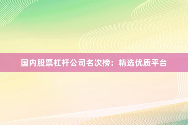 国内股票杠杆公司名次榜：精选优质平台